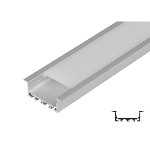 Aluminium profile for LED flexible strip for building-in, wide, shallow, 2m