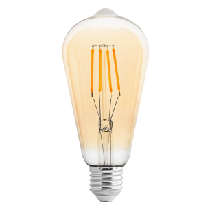 LED filament лампа крушка, димираща, 4W, E27, 2500K, 220-240V AC, амбър