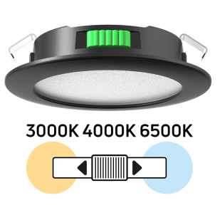 Мебелна LED луна за вграждане, кръг, 4W, 3000K/4000K/6500K, 12V DC, IP44, черна