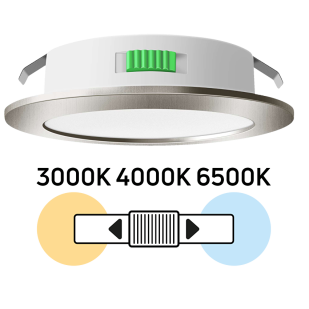 Мебелна LED луна за вграждане, кръг, 4W, 3000K/4000K/6500K, 12V DC, IP44, сатен никел