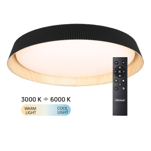 LED димираща ССТ плафониера с дистанционно управление, черен/дърво, max.72W, 3000K-6000К