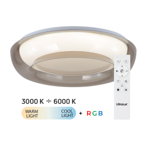 LED димираща ССТ+RGB плафониера с дистанционно управление, опушен кварц, 28W+5W, 3000K-6000К+RGB