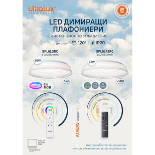 LED димираща ССТ плафониера с дистанционно управление бял, 28W+5W, 3000K-6000К+RGB
