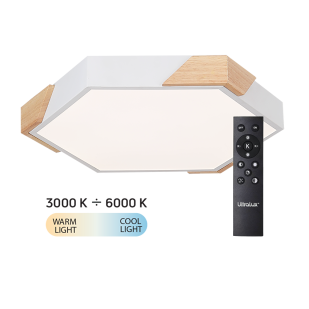 LED Slim димираща ССТ плафониера с дистанционно управление, дървени елементи, max.72W, 3000K-6000К